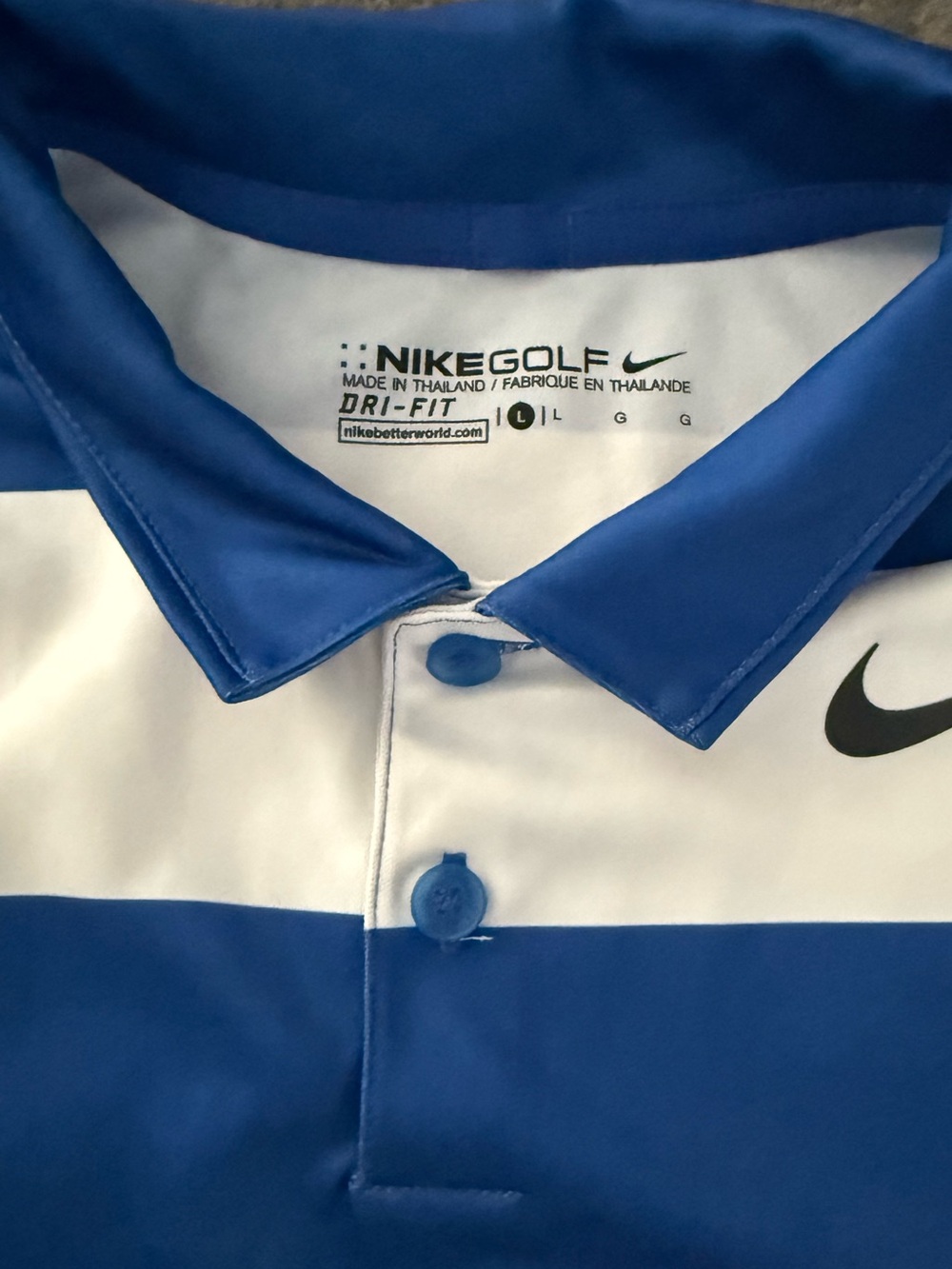 Nike Kids Blue and White Striped Golf Polo